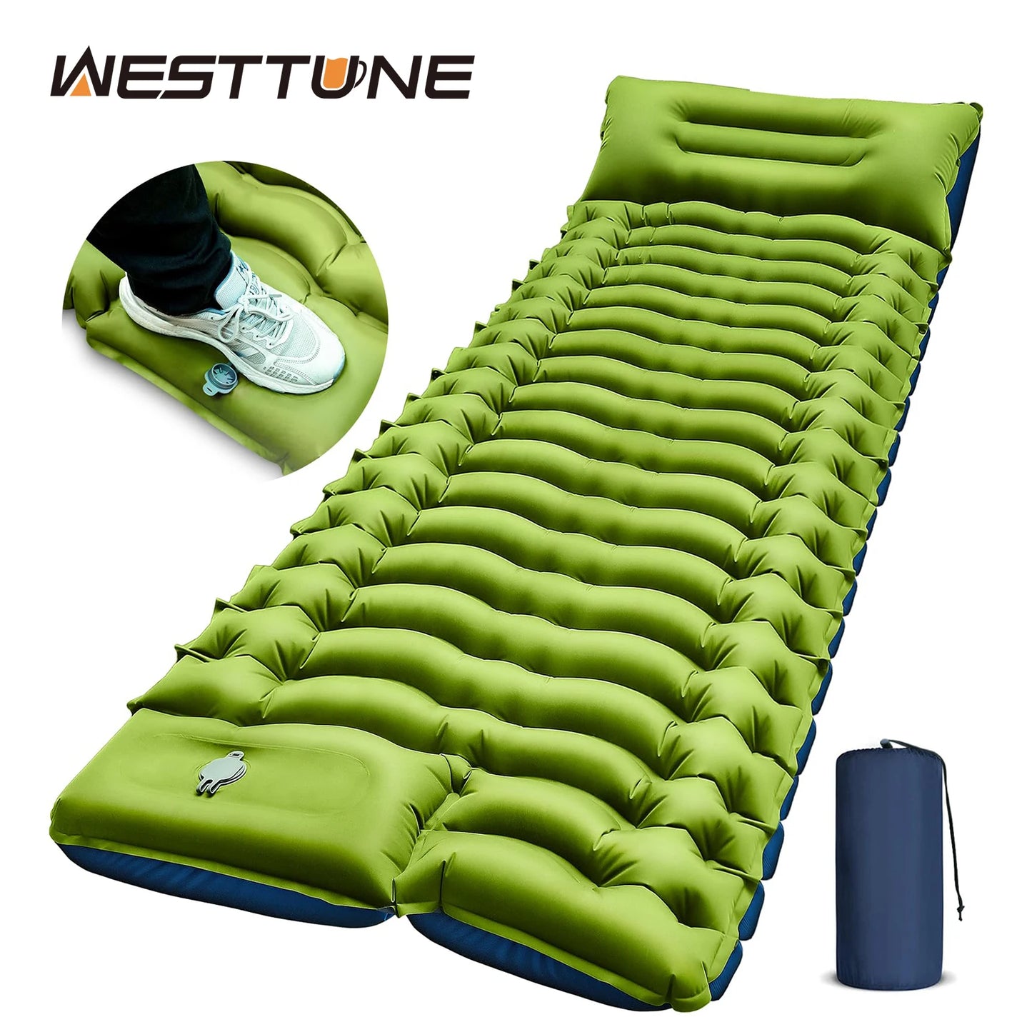 WESTTUNE Camping Sleeping Pad Ultralight Camping Mat with Pillow Built-in Foot Pump