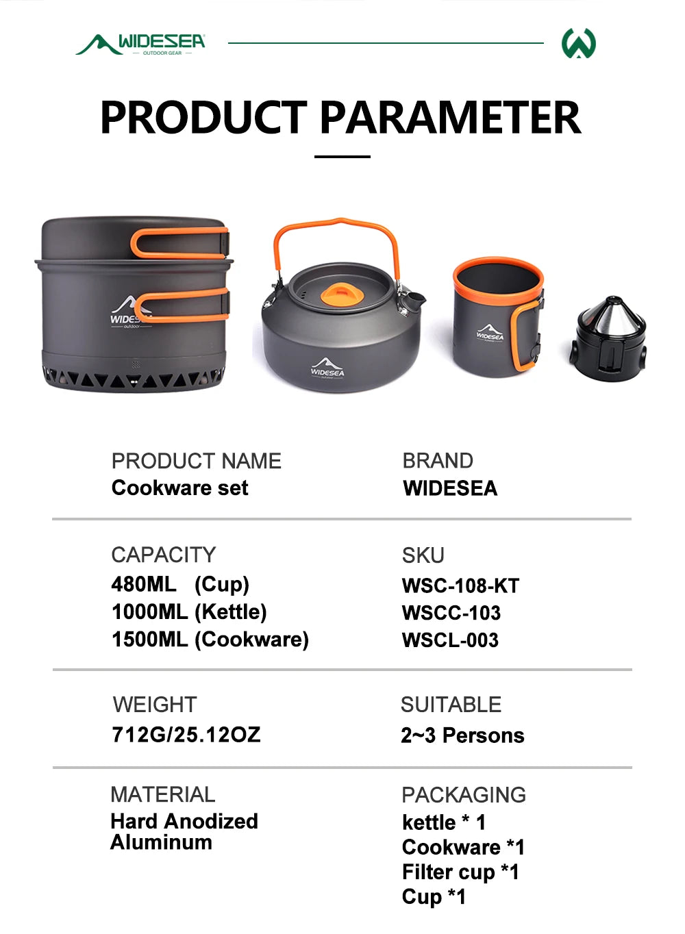 Camping Outdoor Cookware Set, Pots Tourist kettle coffee cup filte Kitchen Equipment Gear Utensils