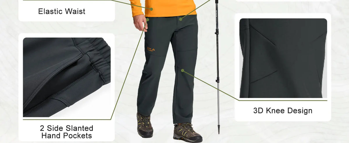Pioneer Camp Men's Fleece Lined Hiking Pants Insulated Waterproof Softshell Winter Warm Work Snow Ski Pants Snowboard