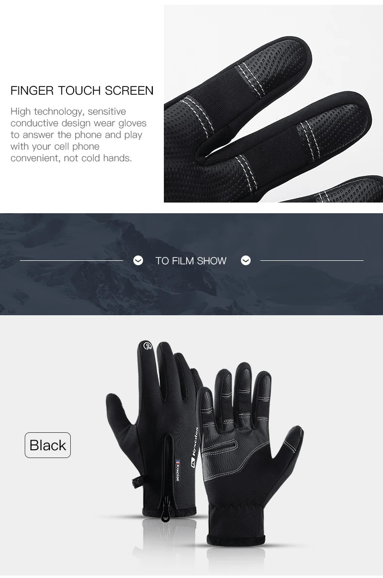 Zipper Winter Gloves for Men Women, Thermal Touchscreen Gloves Waterproof Windproof for Cycling, Skiing, Running & Cold Weather