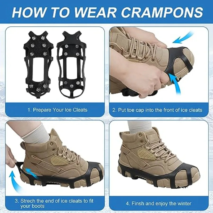 Crampons Ice Cleats for Shoes and Boots Hiking Men Women Snow Traction Cleats for Winter Walking on Snow and Ice, 9 Studs Snow