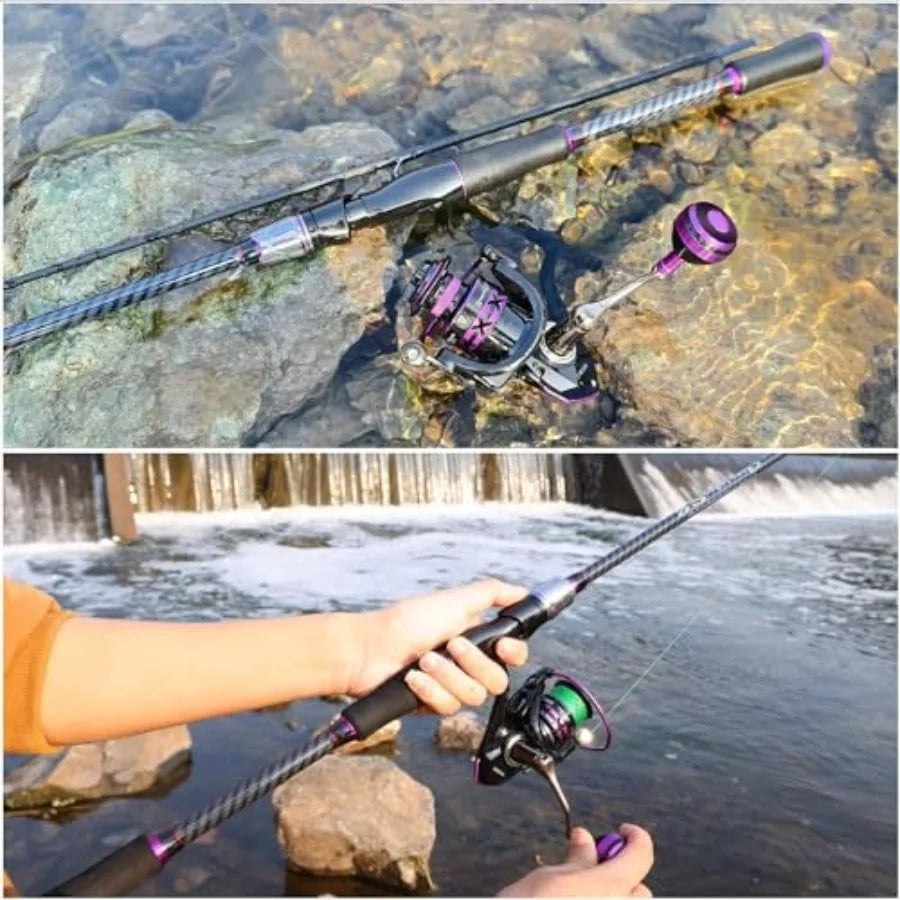 Spinning Fishing Combos Carbon Glass Fiber Composite 2 Piece Fishing Rods with 2000 Size Spinning Reel for Freshwat