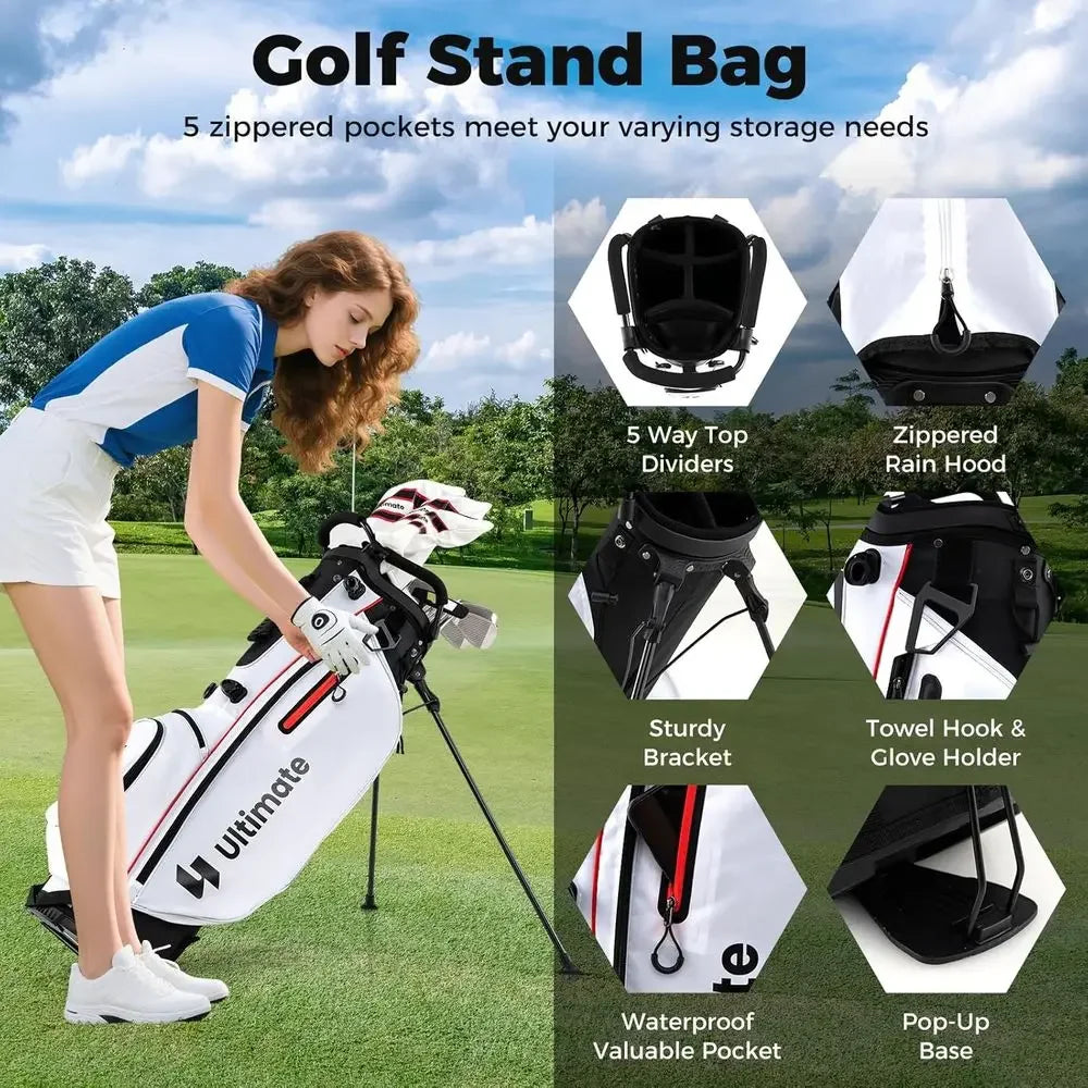 Women's 12-Piece Golf Club Set with Stand Bag, 460cc Driver, Hybrid, Irons, Putter, Right-Handed Complete Set
