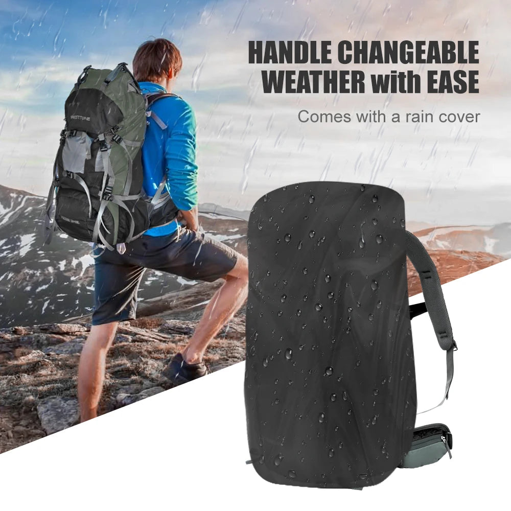 WESTTUNE 60L Explorer Internal Frame Backpack with Rain Cover for Hiking Camping Backpacking Travel