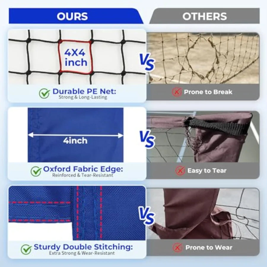 Outdoor volleyball net set for backyard, beach, grass: polyester net, black-gray, all-weather durability easy 4-pole height adj