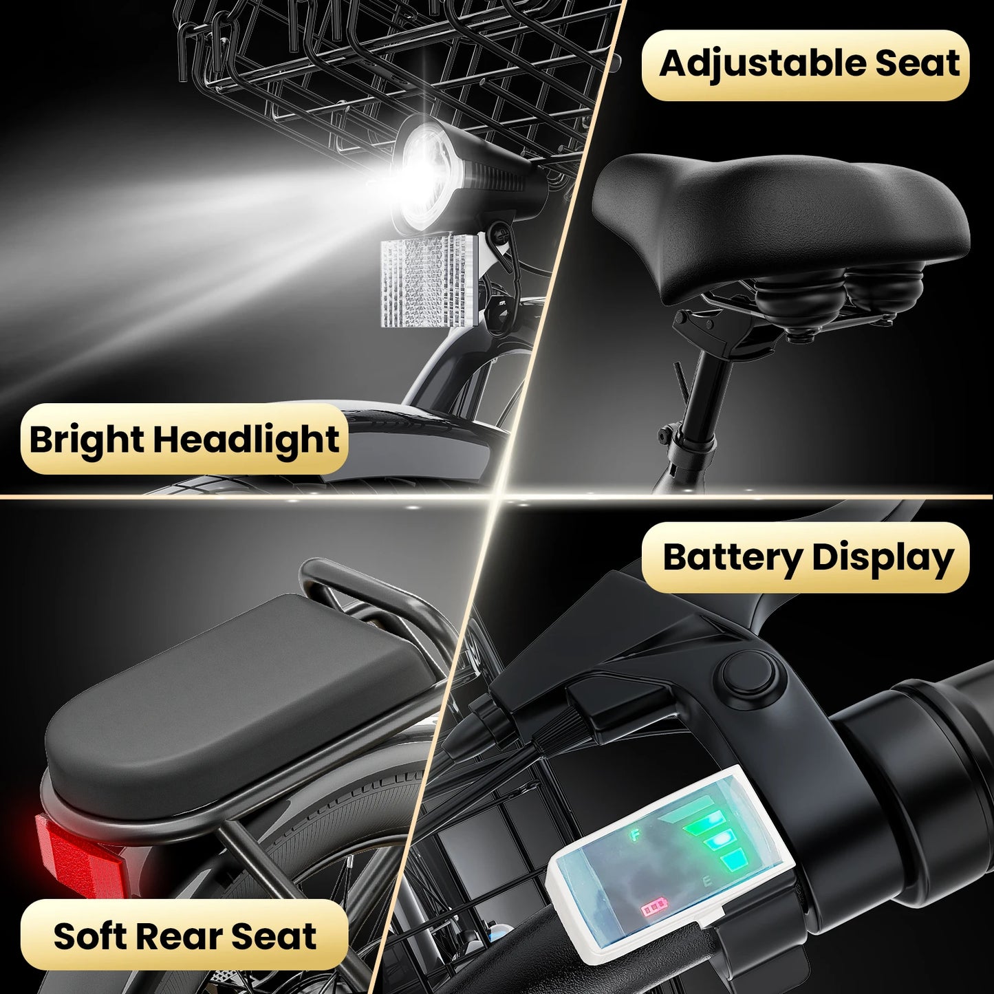 Peak 560W Electric Scooter with Seat,20" Fat Tire Electric Bike,Adult Scooter for Commuting with Basket&Adjustable Seat