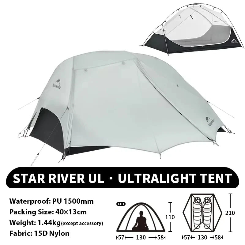 Naturehike Star River UL Camping Tent 2 People Tent 15D Nylon Ultralight Hiking Double Layer Backpacking Travel Tent 3 Seasons