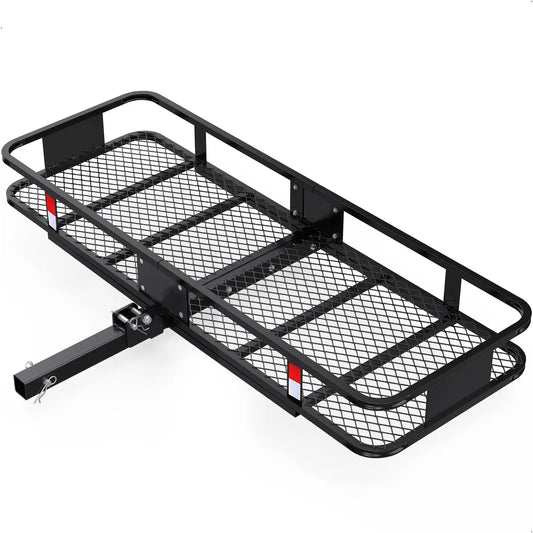 60x20 Inch Folding Hitch Cargo Carrier, 500LB Capacity Heavy Duty Steel Cargo Rack, 2 Inch Receiver Mount Luggage Basket Holder Tray For SUV Truck Camping Gear Storage, Black