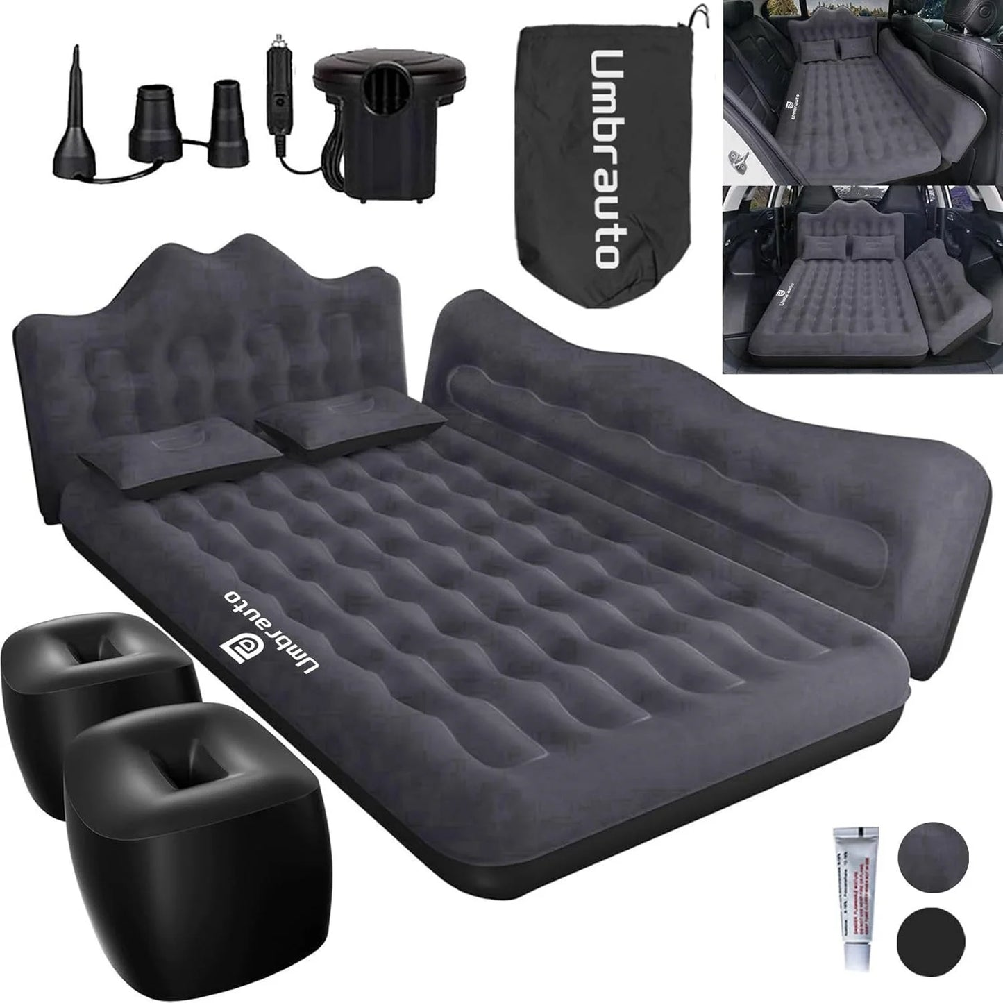 Inflatable Car Mattress Bed: SUV Camping Air Mattress with Pump & Pillows, Blow Up Car Sleeping Matt