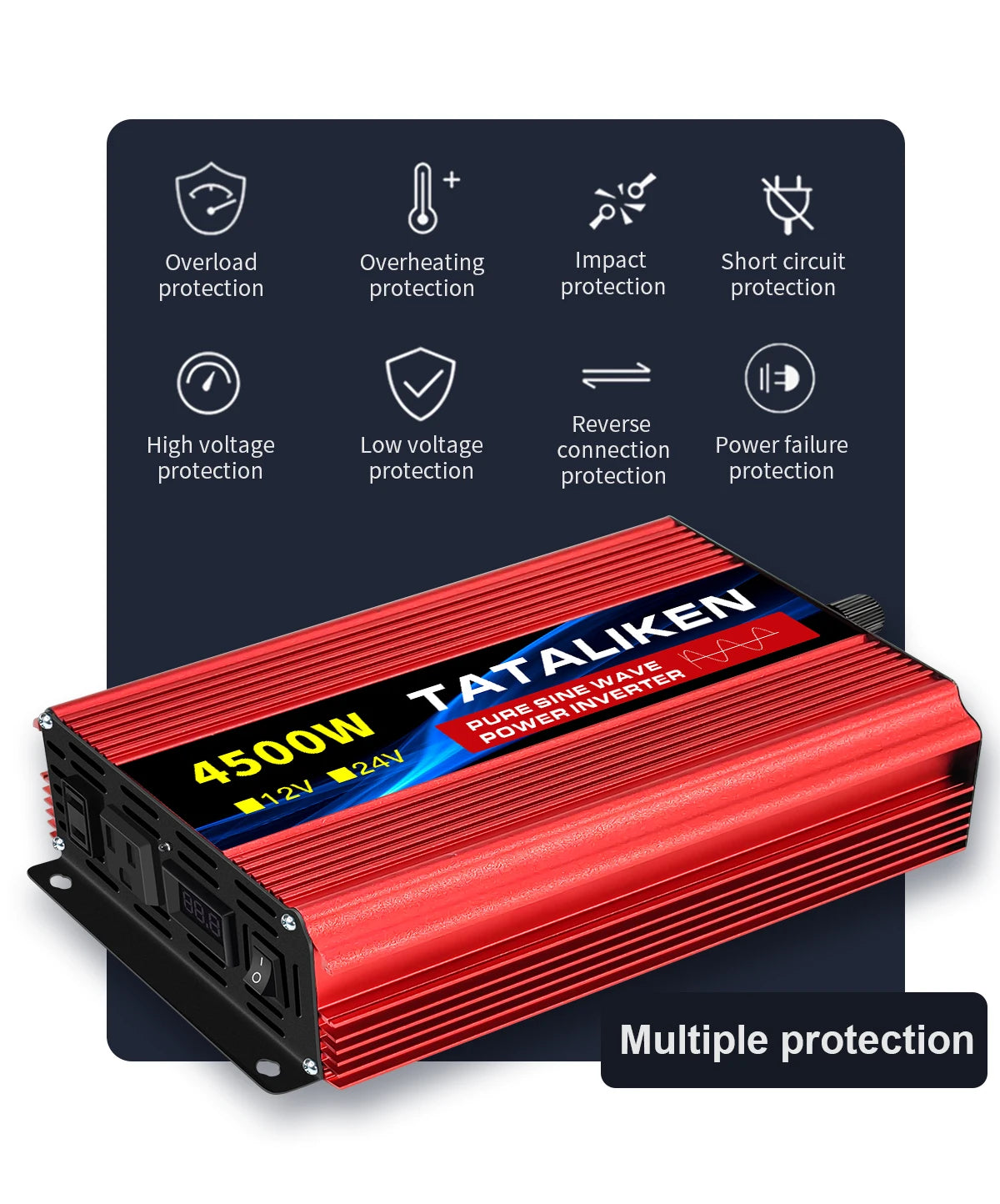 1600w-4500W 12V/24V to AC 110V 60Hz Pure Sine Wave Inverter Car Power Transformer  Voltage Portable  Converter with LED Display