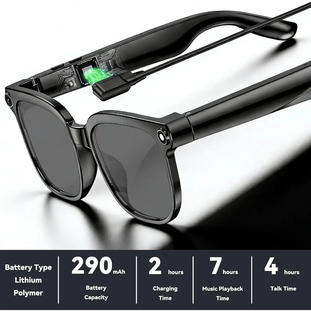 8MP Camera Glasses, 1080P Video, Real-Time Translation, Voice Assistant, Object Recognition, Bluetooth, Unisex