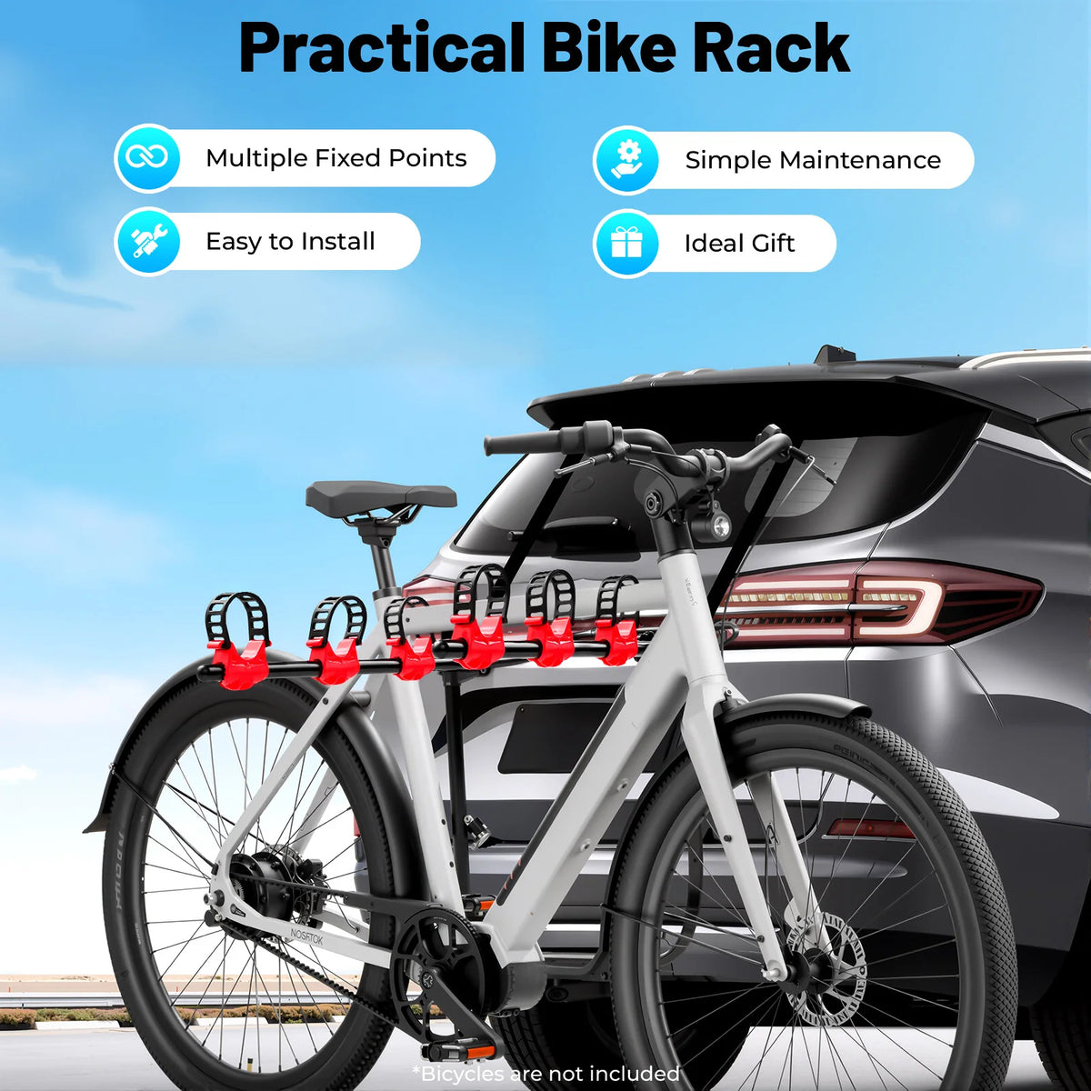 Universal Trunk Bike Rack 3 Bicycles, Carbon Steel Bicycle Carrier for Car Trunk SUV, Foldable Bike Holder with Safety Buckle