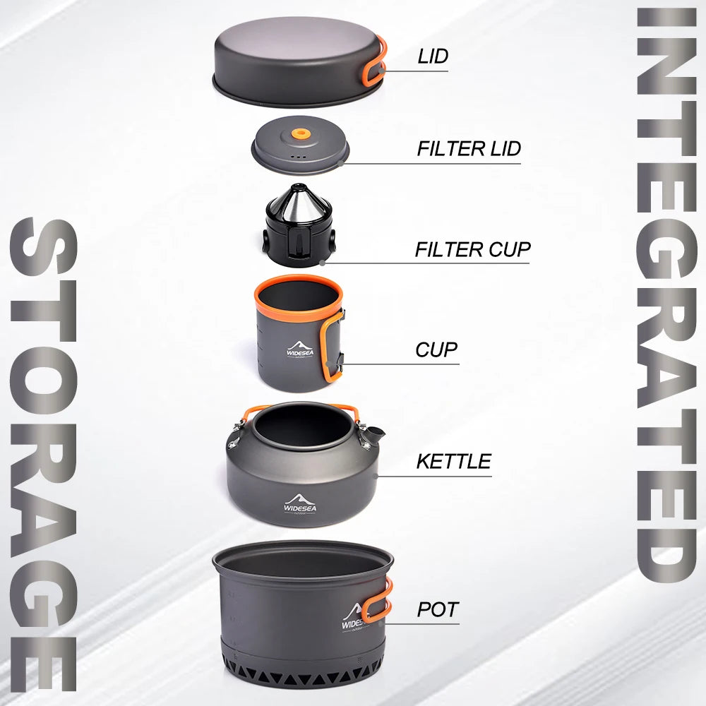 Camping Outdoor Cookware Set, Pots Tourist kettle coffee cup filte Kitchen Equipment Gear Utensils