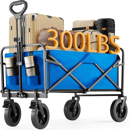 35IN Wagon, Wagons Carts Foldable with All-Terrain Wheels, Large Capacity Utility Cart with Drink Holders