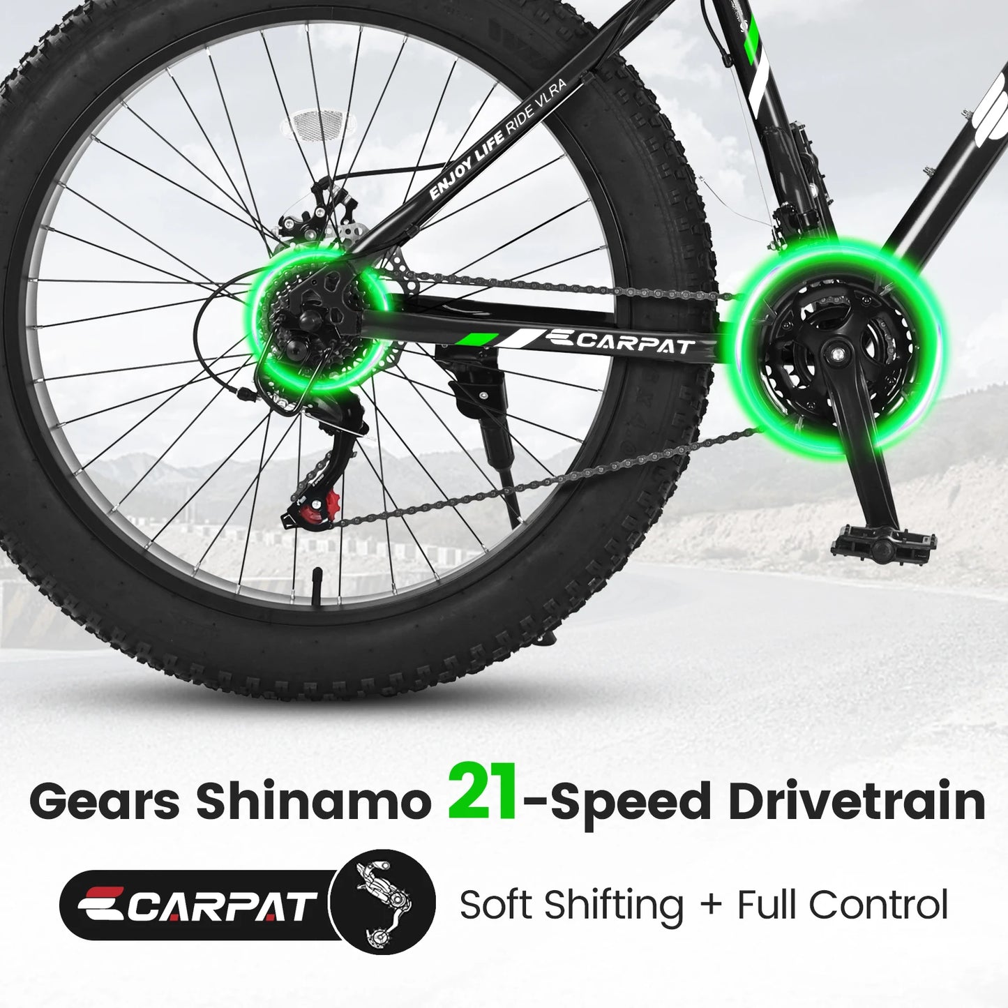 26 Inch Adult Fat Tire Mountain Bike, 21 Speed Gears, High Carbon Steel Frame, Front Suspension, Front Rear Dual Disc Brakes, All Terrain Bicycle for Mountain & City Commute