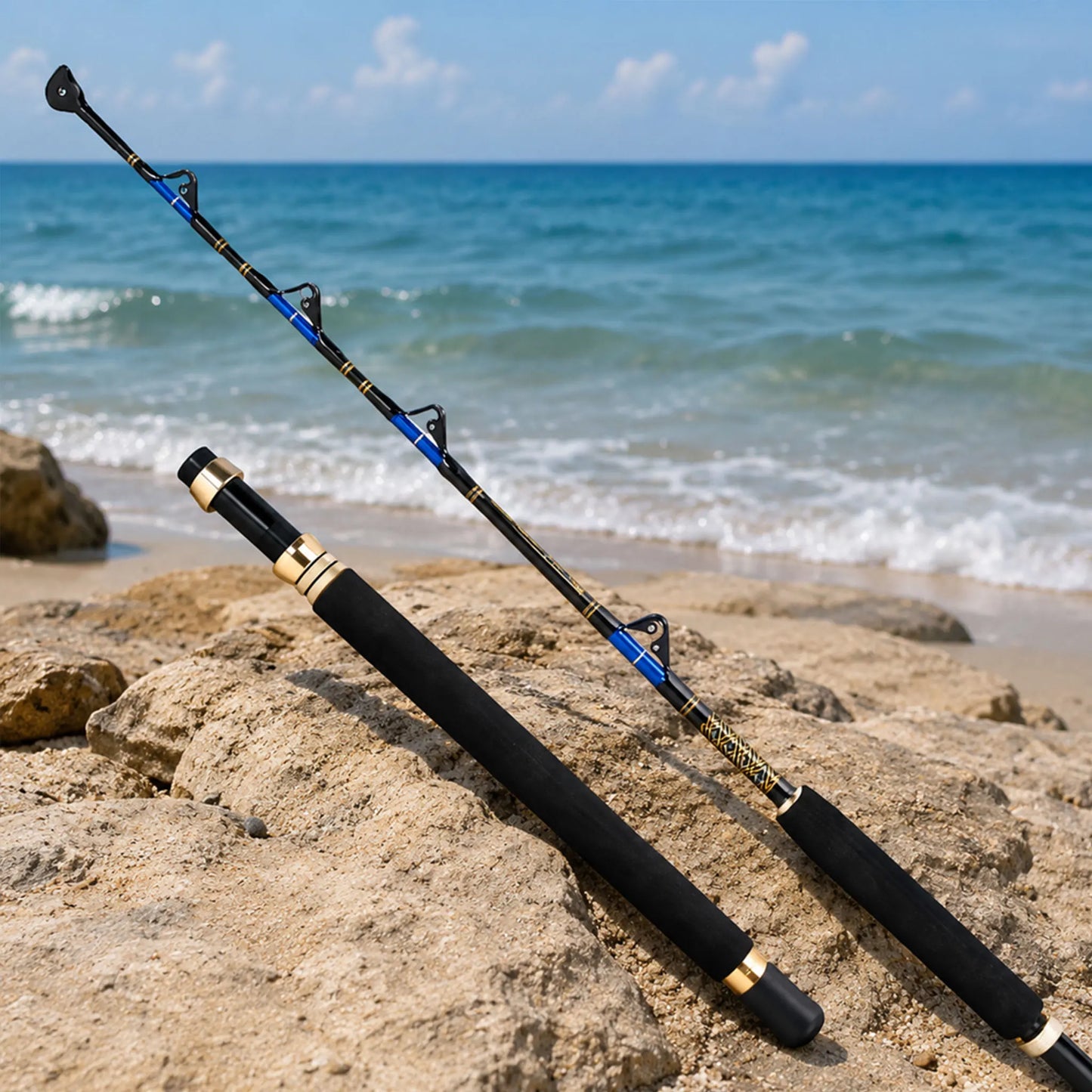 Fishing Trolling Rod,, Fishing Big Game Trolling Rod 5'6 with 4+1 Roller Guides，Detachable sea fishing rod