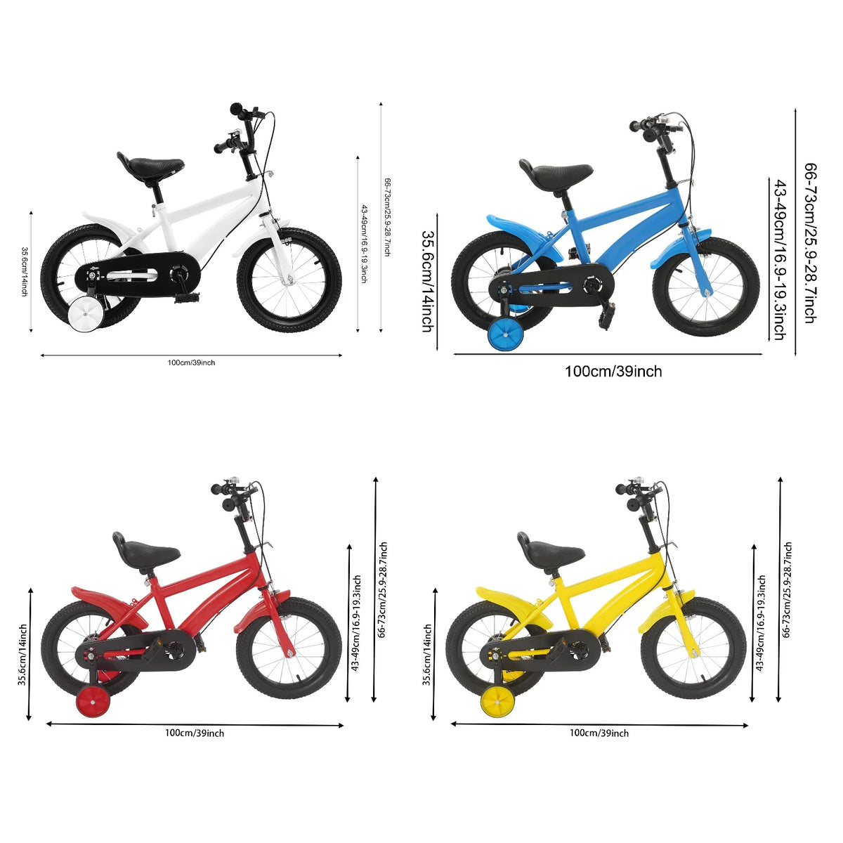 14 Inch Kids Bike w/ Training Wheels, Adjustable Seat Height Dual Brakes Children's Bicycle Kids Learning Bicycle for Boys Girls