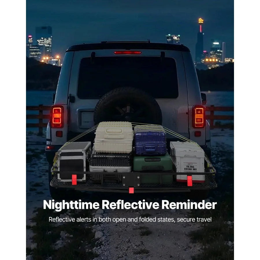 70 x 30 x 6 Folding Hitch Mount Cargo Carrier with 500 lbs Capacity Nighttime Reflective Reminder Hitch Lock for 2" Receiver