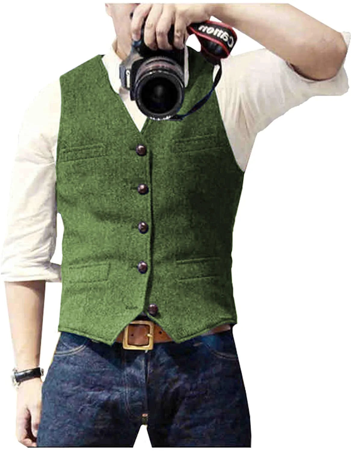 Men's Vest  Wool Herringbone Tweed Casual Waistcoat Business Vest Green/Black/Brown/Coffee