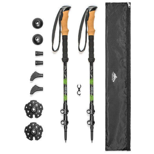 Aircraft-Grade Aluminum Quick Lock Trekking Poles with Cork Grip - Green