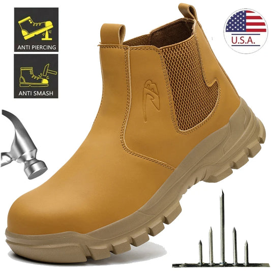Waterproof Men's Safety Work Boots Steel Toe Shoes Anti Impact And Anti-Puncture Outdoor Adventure Hiking