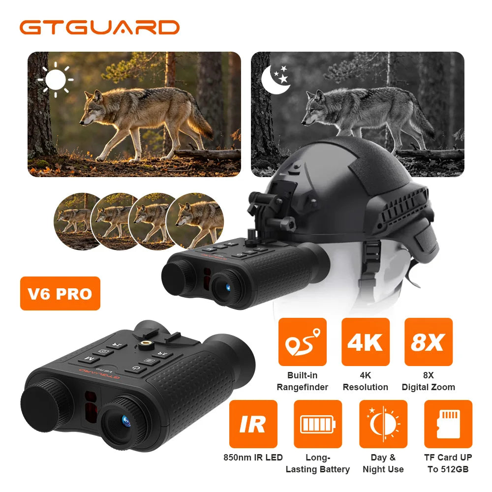 Night Vision Binocular 4K 8X Digital Zoom Nightvision Goggles Head Mounted IR Digital Telescope Built-in Diastimeter For Hunting