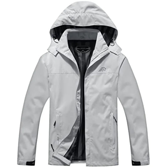 OTU Men's Lightweight Waterproof Hooded Rain Jacket Outdoor Raincoat Shell Jacket for Hiking Travel
