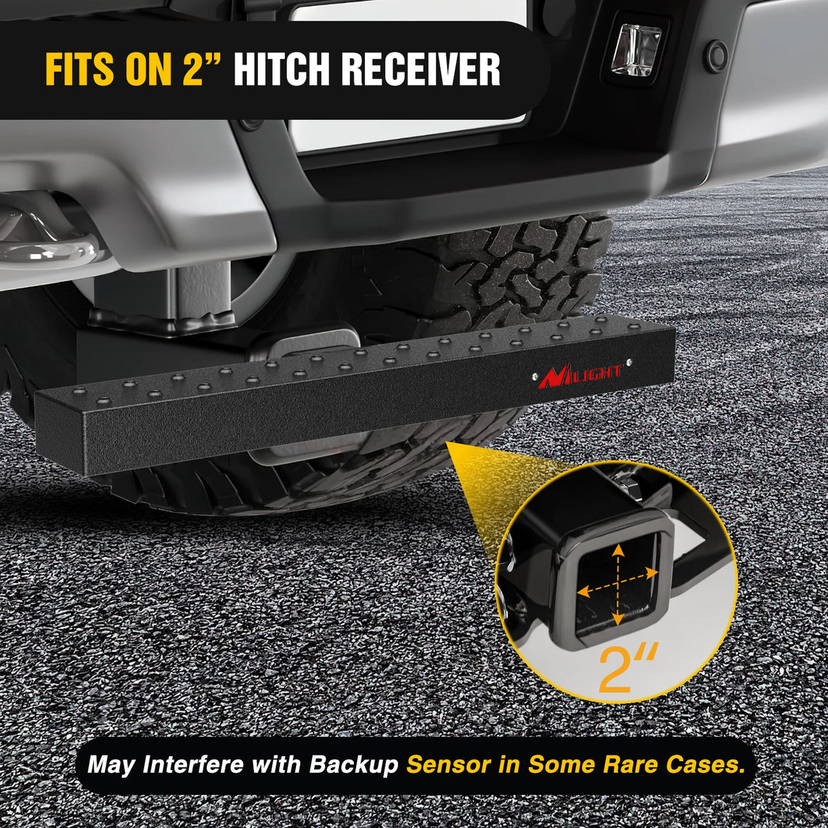 Nilight Hitch Step with 2" Hitch Receiver Rear Bumper Guard Protector 23.5 Inch with 5/8" Hitch Pin Clip Upgraded Textured Black Anti Slip Hitch Step Bar for Pickup Truck Car SUV