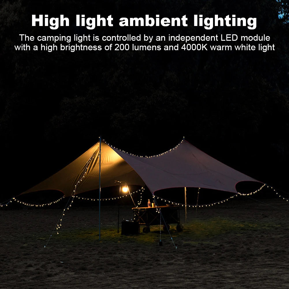 2 In 1 LED Camping String Light with Hook Portable String Lamp USB Rechargeable Garden Decoration Lamp 200LM for Outdoor Garden