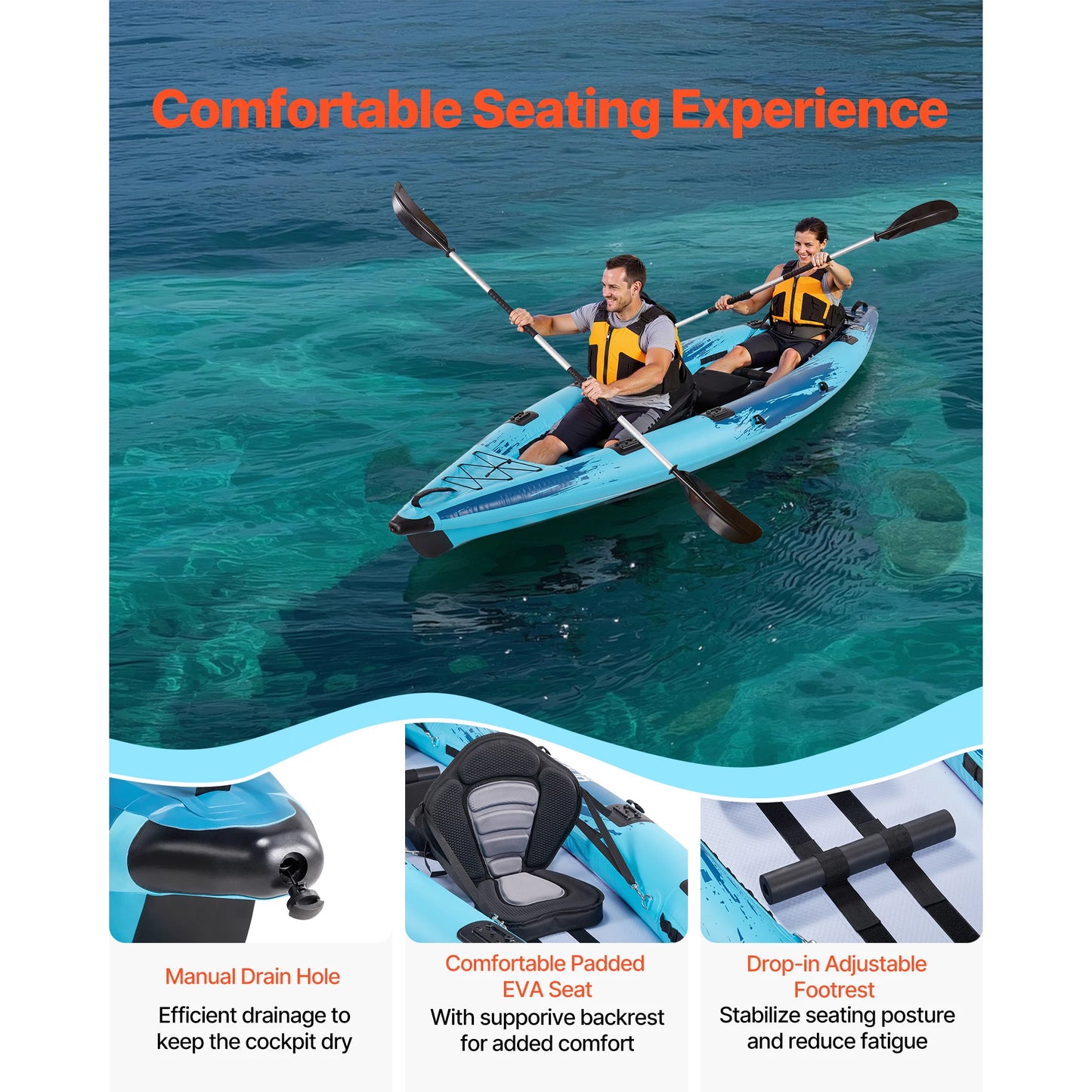 Inflatable Kayak, 2-Person Inflatable Recreational Kayak 700LBS Capacity, Leak & Puncture-Resistant with Padded Seat, PVC Drop-Stitch Floor, 2 Paddles, Hand Pump & Carry Bag for Fishing Camping