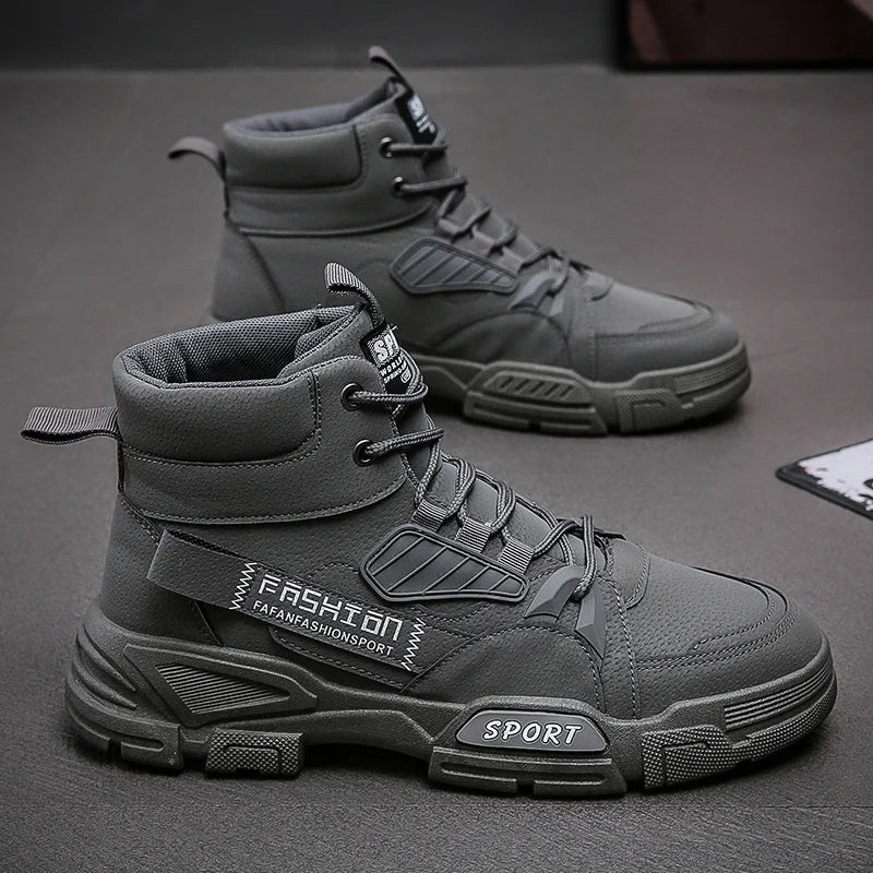 2024 Spring New Leisure Shoes for Men Outdoor Work Boots Trendy Fashion Leather Boots High Top
