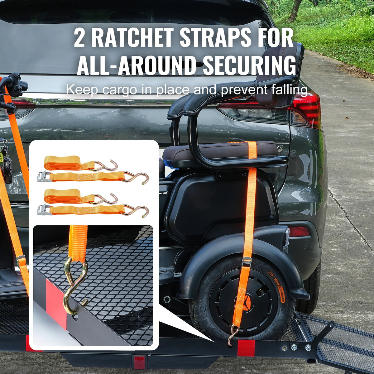 SucceBuy Hitch Mount Cargo Carrier Hitch Cargo Rack with Folding Ramp 500LBS Mobility Scooter Carrier Fit 2" Hitch Receiver