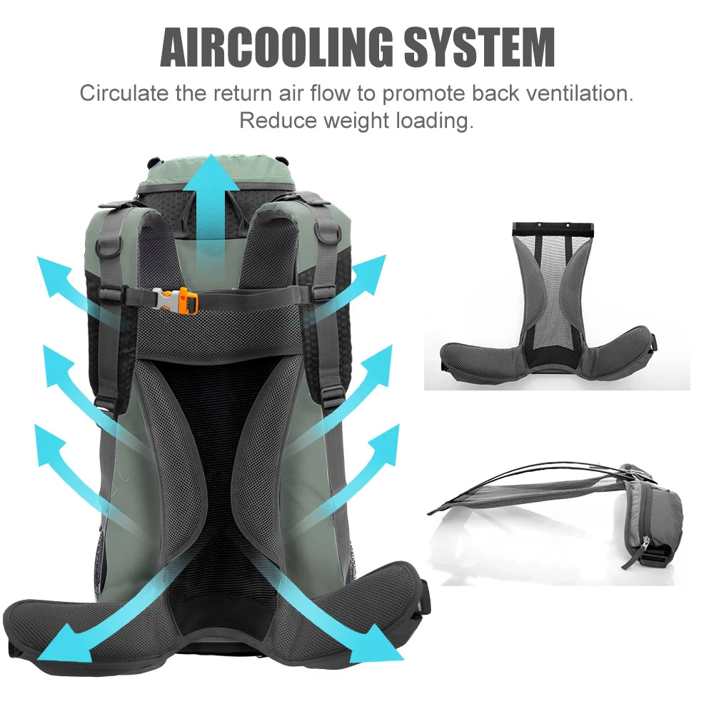 WESTTUNE 60L Explorer Internal Frame Backpack with Rain Cover for Hiking Camping Backpacking Travel