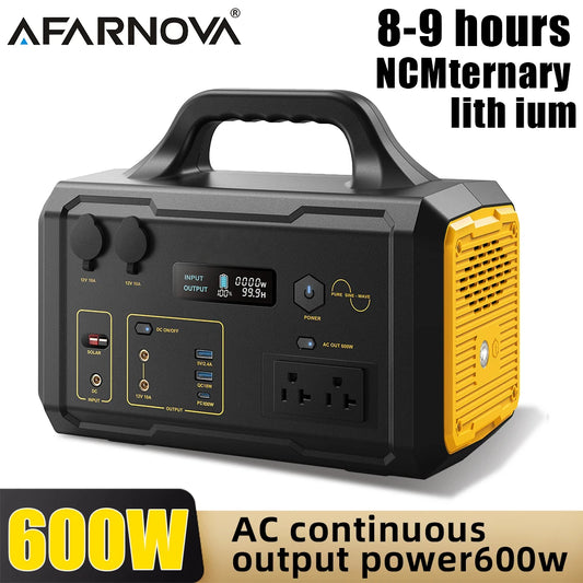 655Wh 600W Portable Generator Power Station 120V/60HZ AC Outlets for Outdoor Camping RV