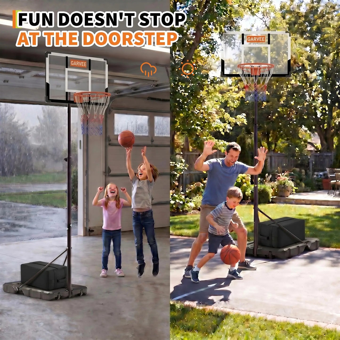 Portable Adjustable Basketball Hoop For Kids Adults 10FT Outdoor Indoor With Backboard Net Large Base Wheels Driveway Pool