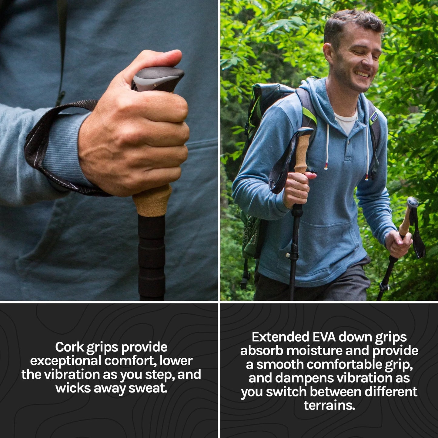 Aircraft-Grade Aluminum Quick Lock Trekking Poles with Cork Grip - Green