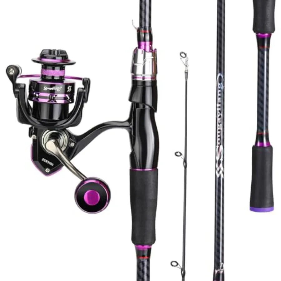 Spinning Fishing Combos Carbon Glass Fiber Composite 2 Piece Fishing Rods with 2000 Size Spinning Reel for Freshwat