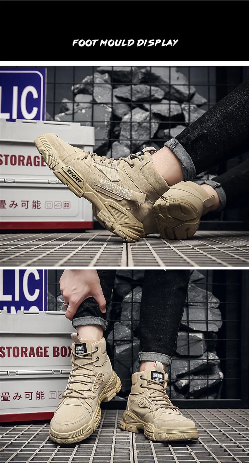 2024 Spring New Leisure Shoes for Men Outdoor Work Boots Trendy Fashion Leather Boots High Top