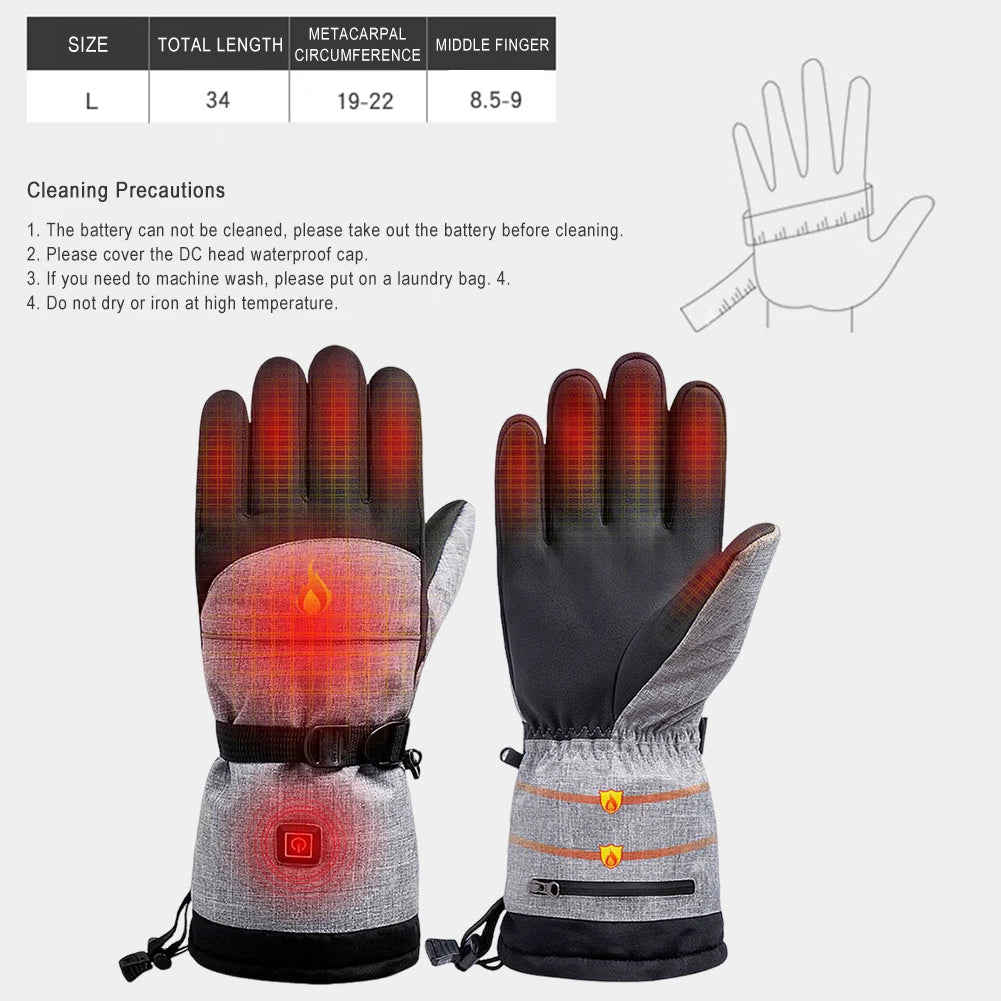 1Pair Heated Gloves Thermal Electric Hand Warmer 5000mAh Battery Waterproof Anti-Slip for Outdoor Climbing Hiking Skiing Cycling