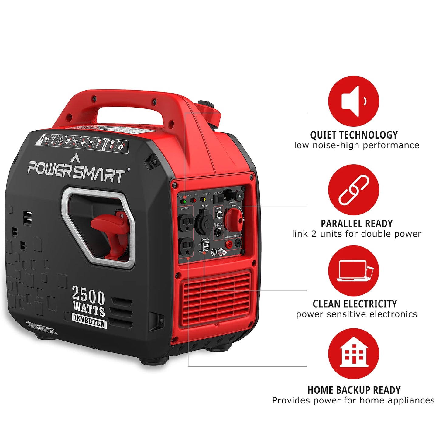 2500W Quiet Inverter Generator, Gas Powered Portable Generator for Camping, RV, Home Emergency, EPA Compliant
