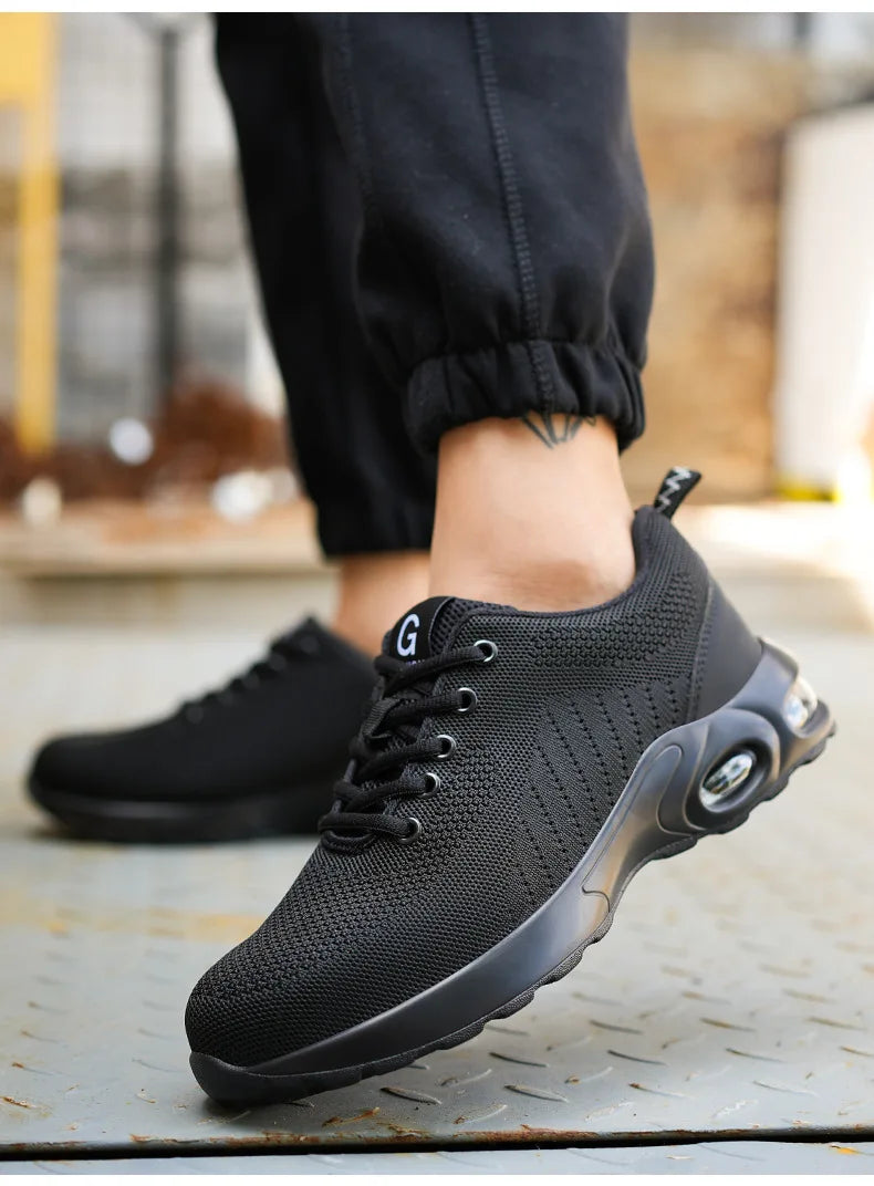 Fashion Men's Work Sneakers Mesh Breathable Safety Shoes Men Steel Toe Work Shoe Anti-smashing