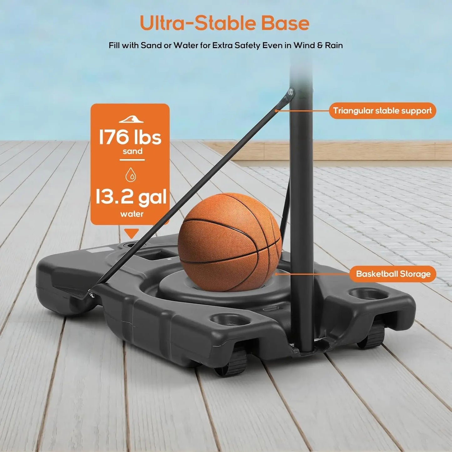 Portable Basketball Hoop Outdoor, Adjustable 44-Inch Shatterproof Backboard, Shock Absorbent Rim, Fillable Base with Wheels