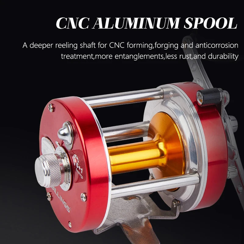 BILLINGS Trolling Drum Fishing Reel 20LB Max Drag 4.2/5.2:1 Gear Ratio CNC Aluminum Spool 6+1 Stainless Steel Bearings Smooth Right Hand Baitcasting Reel for Freshwater Saltwater