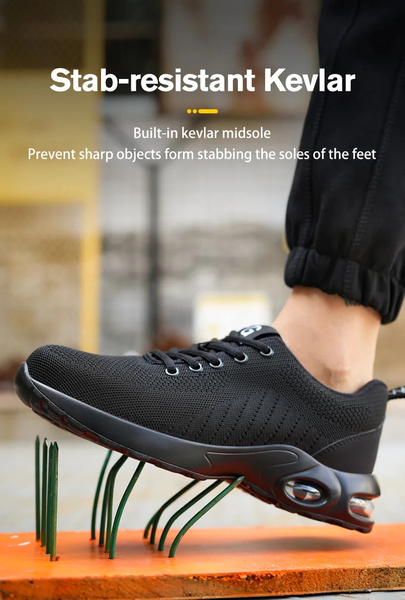 Fashion Men's Work Sneakers Mesh Breathable Safety Shoes Men Steel Toe Work Shoe Anti-smashing