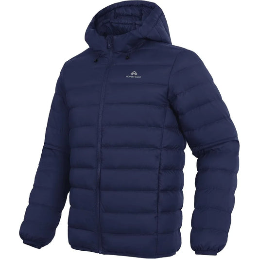 Pioneer Camp Men's Down Puffer Jacket with Hood Lightweight Packable Warm Insulated Thermal Puffy Winter Coat Ski Travel