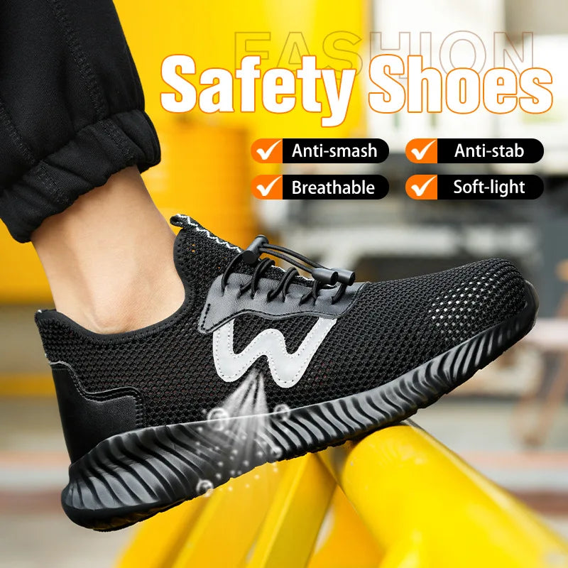 Fashion Men's Work Sneakers Mesh Breathable Safety Shoes Men Steel Toe Work Shoe Anti-smashing