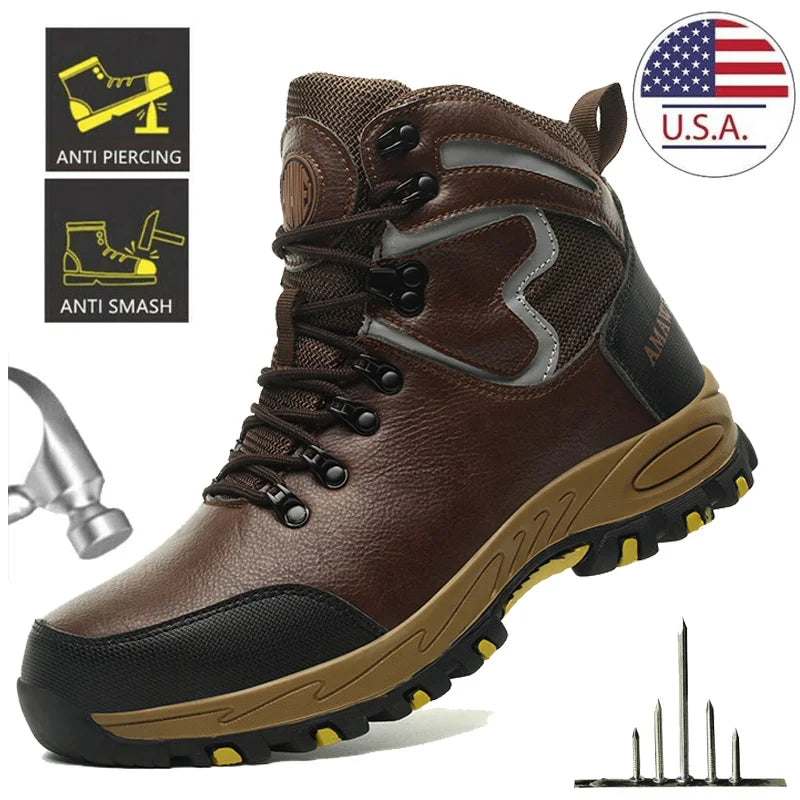 Widen Safety Boots Men Work Shoes Climbing Boots Steel Toe Anti-smash Anti-puncture Safety Shoes