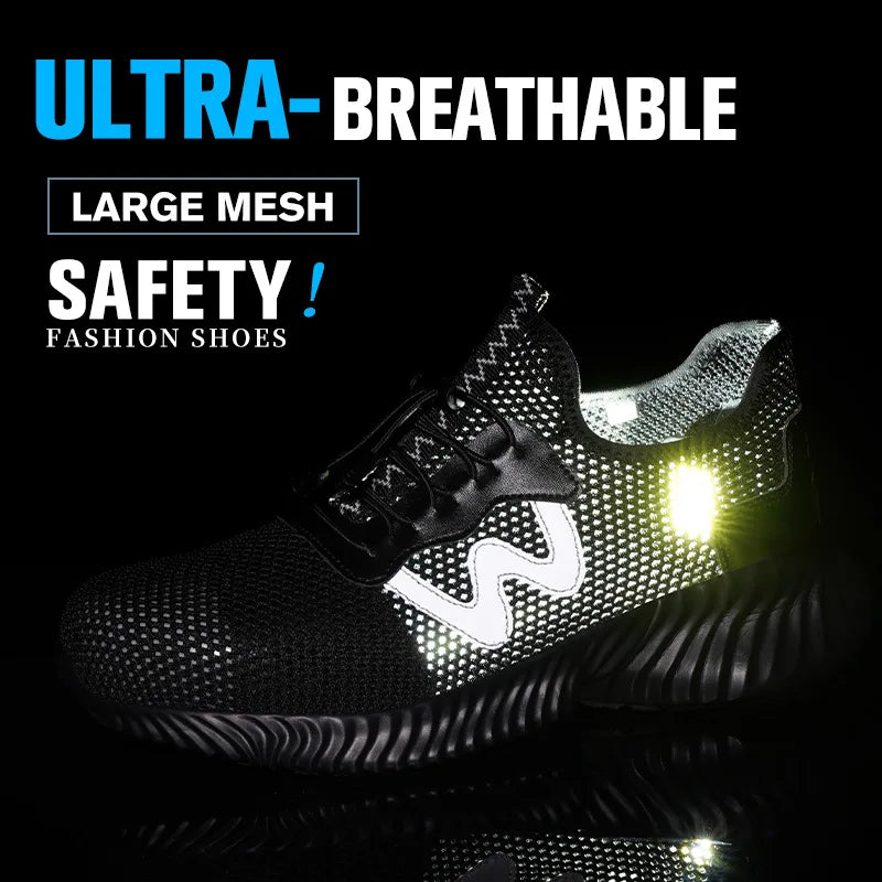 Fashion Men's Work Sneakers Mesh Breathable Safety Shoes Men Steel Toe Work Shoe Anti-smashing