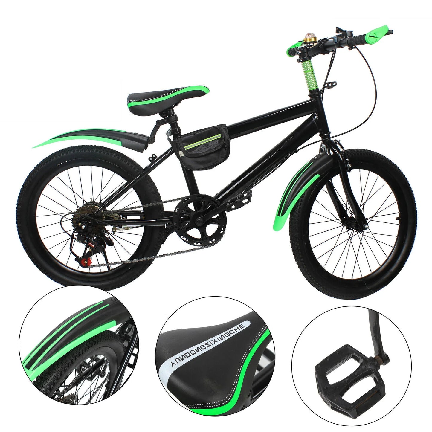 20 Inch Kids Mountain Bike,with Front and Rear Dual Brake,Height Adjustable Bicycle w/ Kettle and Holder & Compass Bell, Bicycle for Girls Boys Kids(Green)