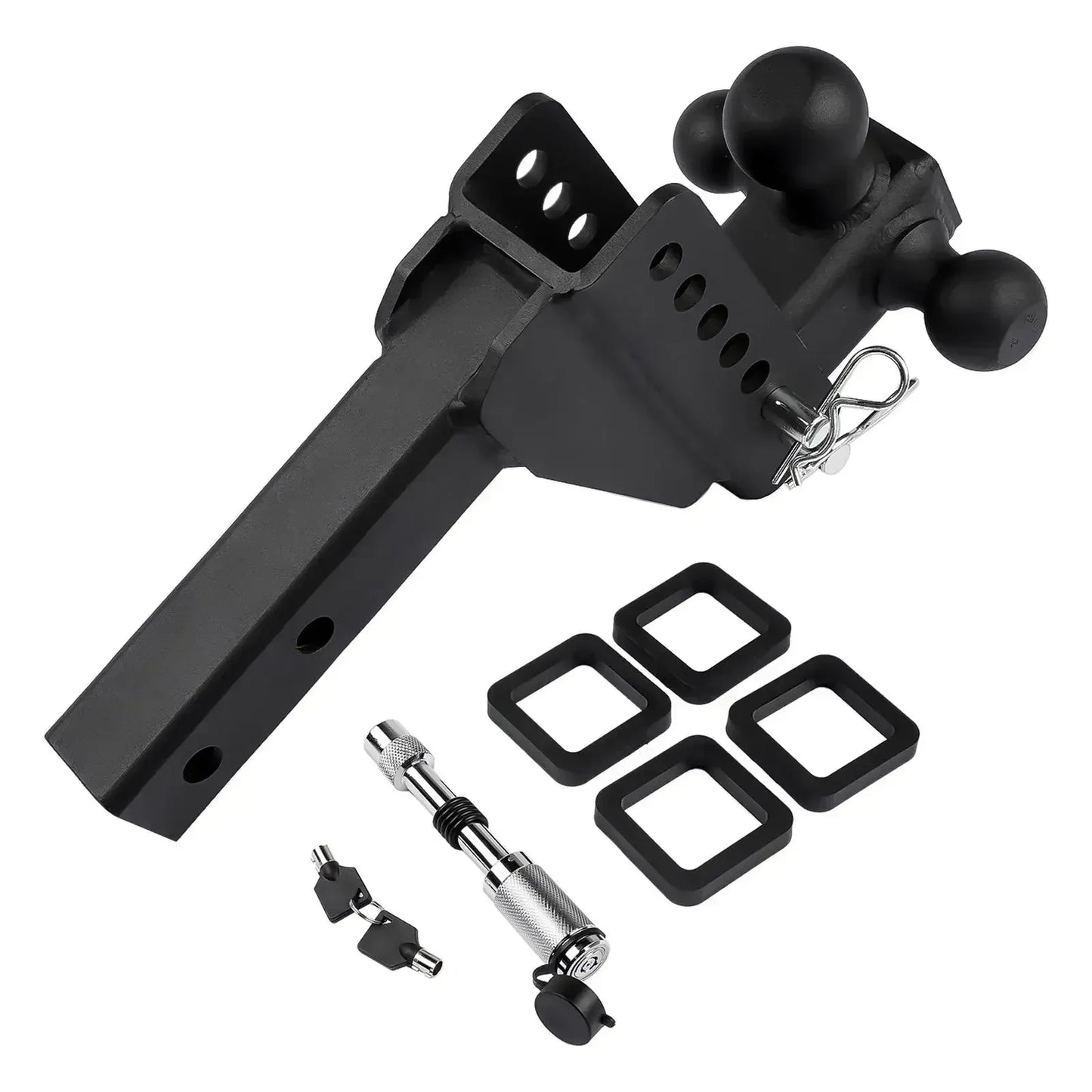 AP03 2" Receiver 6" Drop/Rise Adjustable Tow Hitch Tri Ball Mount 18500 lb Black